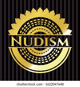 Nudism Gold Badge Or Emblem. Vector Illustration. Detailed.