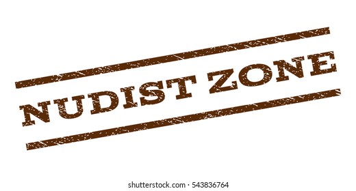Nudist Zone watermark stamp. Text caption between parallel lines with grunge design style. Rubber seal stamp with scratched texture. Vector brown color ink imprint on a white background.