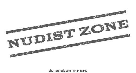Nudist Zone watermark stamp. Text caption between parallel lines with grunge design style. Rubber seal stamp with dust texture. Vector grey color ink imprint on a white background.