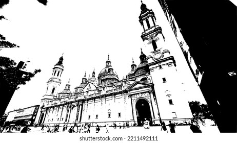 The Nuestra Señora del Pilar basilica in Zaragoza, Spain, during the summer.