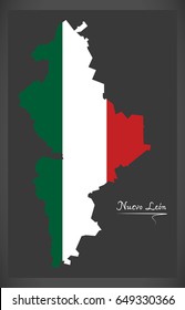 Nuevo Leon map with Mexican national flag illustration