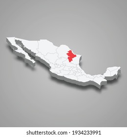 Nuevo Leon region location within Mexico 3d isometric map