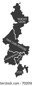 Nuevo Leon - San Luis Potosi - Guanajuato - Queretaro - Estado de Mexico Map Mexico illustration