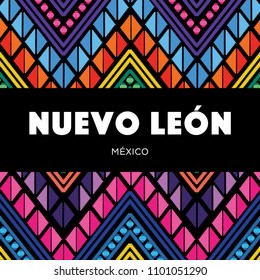 Nuevo León, Mexican State; Colorful Embroidery Style Composition – Copy Space