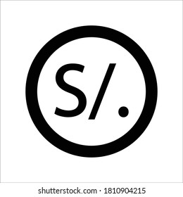 Nuevo Sol coin monochrome black and white icon. Current currency symbol.