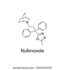 Estructura molecular de nufenoxol, fármaco antidiarreico opioide de acción periférica para el tratamiento de la diarrea, diagrama de Vector científico limpio, fórmula química esquelética plana aislada sobre fondo blanco