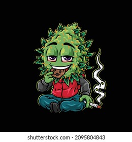 nug character hold joint weed cannabis bud nug flower marijuana and eat cookies