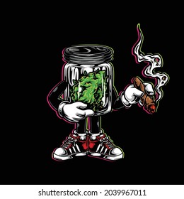 Nug Jar Smoking Blunt Weed Flower Bud Character Cartoon