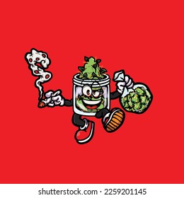 nug jar vector smoking joint hold nug weed cartoon