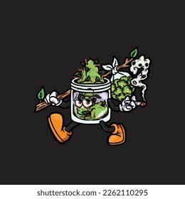 nug jar vector smoking joint hold nug weed cartoon