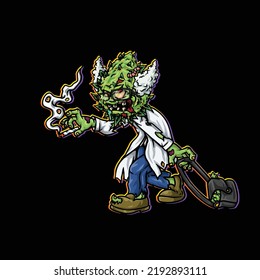 Nug Professor Doctor Character Cartoon Mascot Smoking Blunt And Holding Weed Flower Nug Cannabis