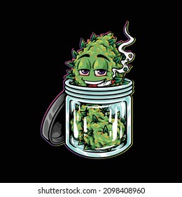 nug smoking joint  from weed cannabis bud flower marijuana in jar