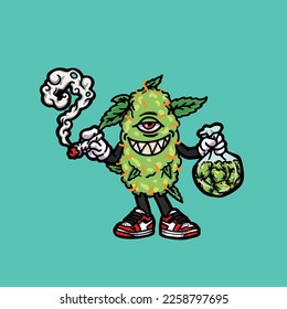 nug vector monster smoking joint hold buds weed cartoon