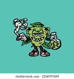 caricatura de hierba de brotes de humos del monstruo del vector de nug