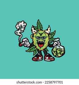 nug vector monster smoking joint hold buds weed cartoon