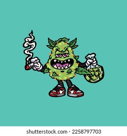 caricatura de hierba de brotes de humos del monstruo del vector de nug