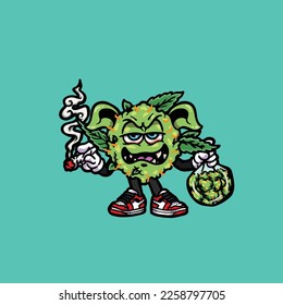 nug vector monster smoking joint hold buds weed cartoon