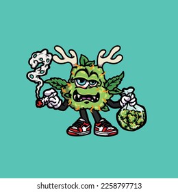 caricatura de hierba de brotes de humos del monstruo del vector de nug