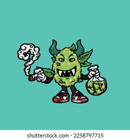 nug vector monster smoking joint hold buds weed cartoon