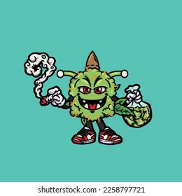 nug vector monster smoking joint hold buds weed cartoon