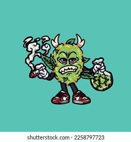 nug vector monster smoking joint hold buds weed cartoon
