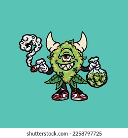 caricatura de hierba de brotes de humos del monstruo del vector de nug
