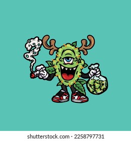 Nacken-Vektormonster, das eine Grauknospe raucht, Karikatur