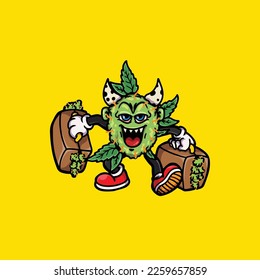 nug vector monster smoking joint and bong hold buds weed cartoon