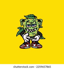 nug vector monster smoking joint and bong hold buds weed cartoon
