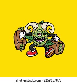 caricatura de hierba de brotes de humos de vectores nug