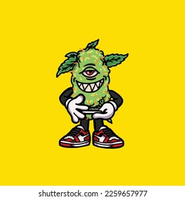 caricatura de hierba de brotes de humos de vectores nug