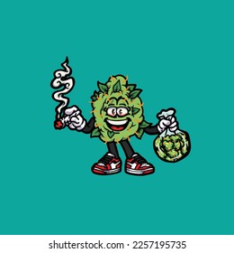caricatura de nug weed de humos de vectores de nug