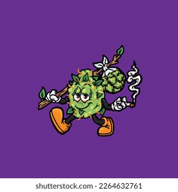 caricatura de nug weed de humos de vectores de nug