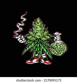 nug weed flower vector smoking blunt cannabis bud marijuana and happy face