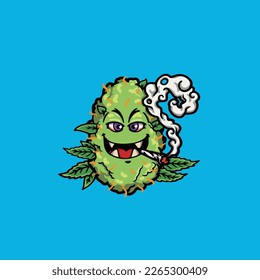 nug weed monster vector smoking joint bud cartoon festival custom fashion