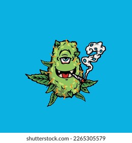 nug weed monster vector smoking joint bud cartoon festival custom fashion