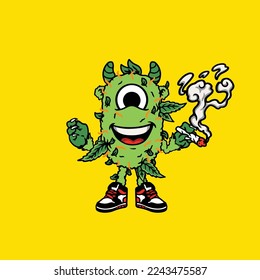 nug weed vector cartoon character mascot smoking blunt or joint from weed cannabis marijuana