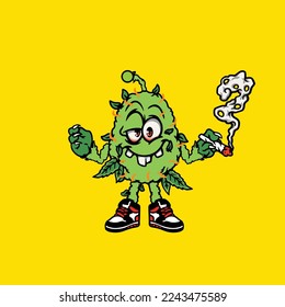 caricatura del personaje de la caricatura del vector de la hierba nublada fumando brusco o articulación de la marihuana de cannabis de la hierba