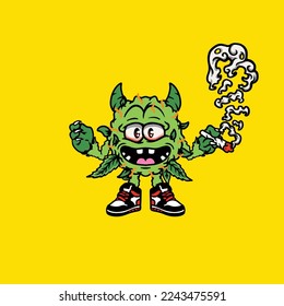 nug weed vector cartoon character mascot smoking blunt or joint from weed cannabis marijuana