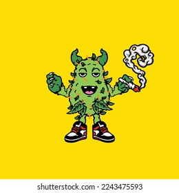 nug weed vector cartoon character mascot smoking blunt or joint from weed cannabis marijuana