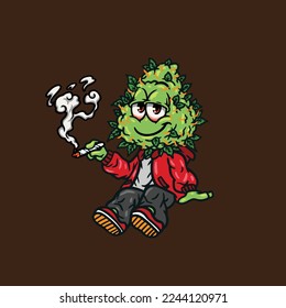 Nacken-Unkraut-Vektorgrafik-Maskottchen-Rauchen Stumpf oder Gelenk von Cannabis marihuana
