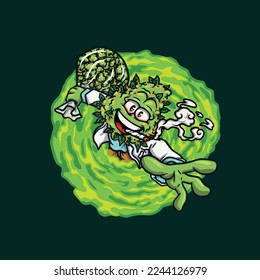 Nacken-Unkraut-Vektorgrafik-Maskottchen-Rauchen Stumpf oder Gelenk von Cannabis marihuana