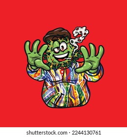 nug weed vector cartoon character mascot smoking blunt or joint from weed cannabis marijuana