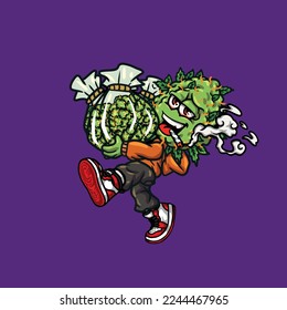 nug weed vector cartoon character mascot smoking blunt or joint from weed cannabis marijuana