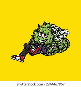 Nacken-Unkraut-Vektorgrafik-Maskottchen-Rauchen Stumpf oder Gelenk von Cannabis marihuana