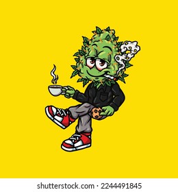 Nacken-Unkraut-Vektorgrafik-Maskottchen-Rauchen Stumpf oder Gelenk von Cannabis marihuana