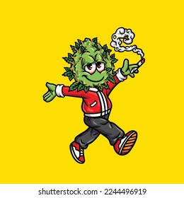 nug weed vector cartoon character mascot smoking blunt or joint from weed cannabis marijuana