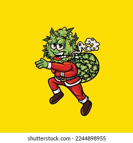 caricatura del personaje de la caricatura del vector de la hierba nublada fumando brusco o articulación de la marihuana de cannabis de la hierba