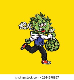 Nacken-Unkraut-Vektorgrafik-Maskottchen-Rauchen Stumpf oder Gelenk von Cannabis marihuana