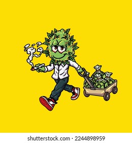 nug weed vector cartoon character mascot smoking blunt or joint from weed cannabis marijuana